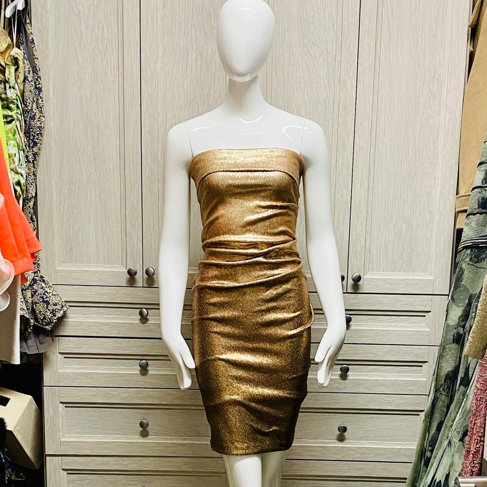 DONNA KARAN STRAPLESS SEQUIN OMBRÉ DRESS